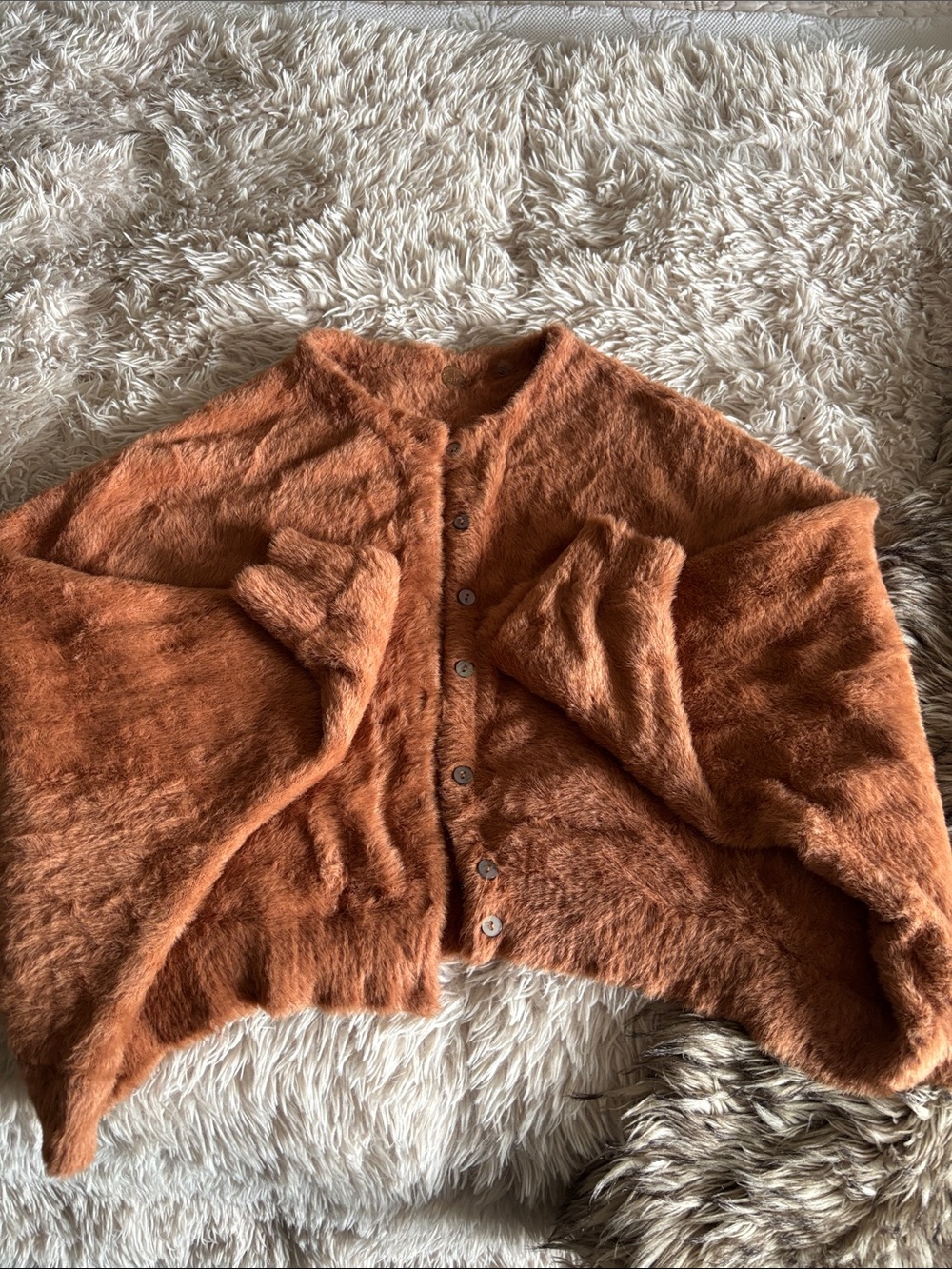 Free People Fuzzy Rust Orange Button-Up Cardigan